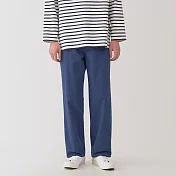 【MUJI 無印良品】男吉貝木棉混人字紋寬版褲 M 煙燻藍