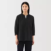 【MUJI 無印良品】女吉貝木棉混二重紗織長版衫 S 黑色