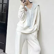 【MsMore】 羊絨感長袖針織長褲套裝海軍領寬鬆毛衣闊腿休閒兩件式# 124227 FREE 杏色