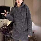 【MsMore】 連帽時尚流行毛衣星點長袖休閒內搭針織衫上衣短裙2件式套裝# 124228 FREE 灰色