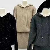 【MsMore】 連帽時尚流行毛衣星點長袖休閒內搭針織衫上衣短裙2件式套裝# 124228 FREE 卡其色