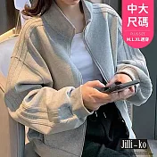 【Jilli~ko】短款立領夾克棒球服運動拉鍊外套女 J12101  FREE 淺灰