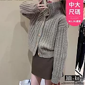 【Jilli~ko】慵懶風寬鬆加厚復古牛角扣高領毛衣 J12106  FREE 灰色