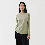【MUJI 無印良品】女天竺圓領長袖T恤 L 淡綠