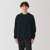 【MUJI 無印良品】男二重織V領開襟衫 M 黑色