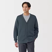 【MUJI 無印良品】男二重織V領開襟衫 M 暗藍