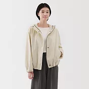 【MUJI 無印良品】女撥水加工連帽外套 L 象牙白
