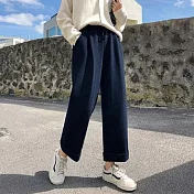 【AnZa】韓版毛呢鬆緊腰九分直筒褲(3色)    FREE 藏青(M碼適穿)