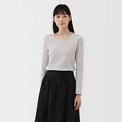 【MUJI 無印良品】女彈性針織圓領長袖T恤 M 淺灰