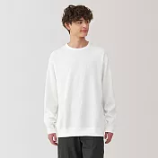 【MUJI 無印良品】男抗UV速乾鬆餅紋圓領長袖T恤 L 柔白