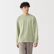 【MUJI 無印良品】男天竺圓領長袖T恤 L 淡綠