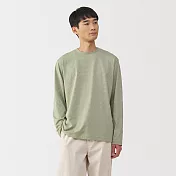 【MUJI 無印良品】男天竺圓領長袖T恤 S 淺綠橫紋