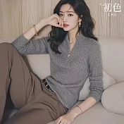 【初色】純色立領長袖打底衫針織衫上衣女上衣-灰色-39516(F可選) F 灰色