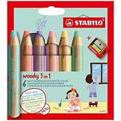 【STABILO】伍迪樂3合1水彩粉蠟筆 馬卡龍色6色+削筆器