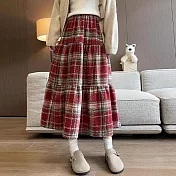 【AnZa】毛呢格紋復古風蛋糕裙A字裙(3色) FREE 紅色