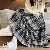 【AnZa】毛呢格紋復古風蛋糕裙A字裙(3色)     FREE 藏青