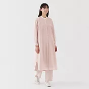 【MUJI 無印良品】女水洗平織布立領長袖洋裝 S 淺粉直紋