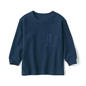 【MUJI 無印良品】幼兒容易穿脫鬆餅紋圓領長袖T恤 80 深藍