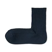 【MUJI 無印良品】男螺紋厚織直角短襪25-27cm 深藍