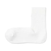 【MUJI 無印良品】男螺紋厚織直角短襪25-27cm 柔白