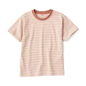 【MUJI 無印良品】兒童天竺圓領短袖T恤 110 煙燻橘橫紋