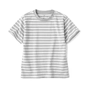 【MUJI 無印良品】兒童天竺圓領短袖T恤 110 淺灰橫紋