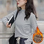 【AnZa】彈力德絨磨毛條紋半高領保暖上衣(4色)    FREE 白色