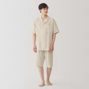 【MUJI 無印良品】男無側縫泡泡紗短袖家居睡衣 M 米色直紋