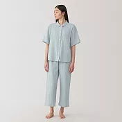 【MUJI 無印良品】女無側縫楊柳紗織五分袖家居睡衣 S 淺藍