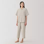 【MUJI 無印良品】女無側縫楊柳紗織五分袖家居睡衣 S 米黃