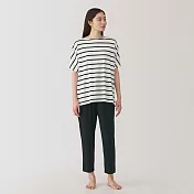 【MUJI 無印良品】女柔滑涼感短袖家居睡衣 S 黑橫紋