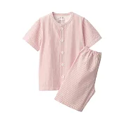 【MUJI 無印良品】兒童無側縫泡泡紗短袖家居睡衣 120-130cm 粉紅直紋