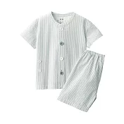 【MUJI 無印良品】幼兒無側縫泡泡紗短袖輕鬆換穿家居睡衣 100-110 淺藍直紋