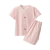 【MUJI 無印良品】幼兒無側縫泡泡紗短袖輕鬆換穿家居睡衣 100-110 粉紅直紋
