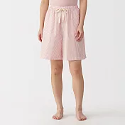 【MUJI 無印良品】女泡泡紗五分褲 M 粉紅直紋