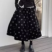 【ACheter】 復古燈芯絨半身裙波點傘裙高腰A字花苞長裙# 124272 XL 黑灰色