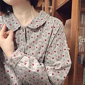 【ACheter】 甜美小兔子滿印超嗲花邊娃娃領長袖襯衫短版上衣# 124270 M 灰色