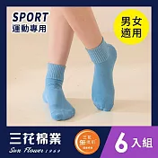 【SunFlower三花】無痕肌素面1/2男女運動襪(6雙組) 水