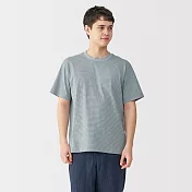 【MUJI 無印良品】男天竺圓領短袖T恤 S 淺藍橫紋