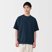 【MUJI 無印良品】男抗UV速乾鬆餅紋圓領短袖T恤 L 暗藍