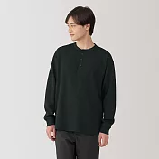 【MUJI 無印良品】男抗UV速乾鬆餅紋亨利領長袖T恤 S 黑色