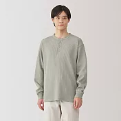 【MUJI 無印良品】男抗UV速乾鬆餅紋亨利領長袖T恤 L 米黃