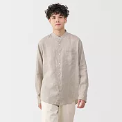 【MUJI 無印良品】男亞麻水洗立領長袖襯衫 S 原色