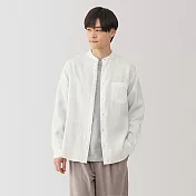 【MUJI 無印良品】男亞麻水洗立領長袖襯衫 S 白色