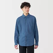 【MUJI 無印良品】男亞麻水洗長袖襯衫 S 藍色