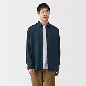 【MUJI 無印良品】男亞麻水洗長袖襯衫 S 深藍
