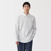 【MUJI 無印良品】男亞麻水洗長袖襯衫 S 灰直紋