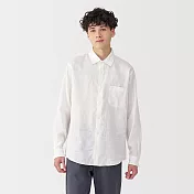【MUJI 無印良品】男亞麻水洗長袖襯衫 S 白色