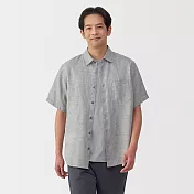 【MUJI 無印良品】男亞麻水洗短袖襯衫 S 灰白