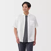 【MUJI 無印良品】男亞麻水洗短袖襯衫 S 白色